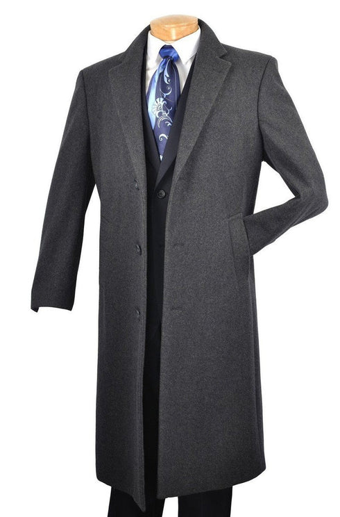 (M, 4XL) Regular Fit Dress Top Coat 48" Long in Charcoal