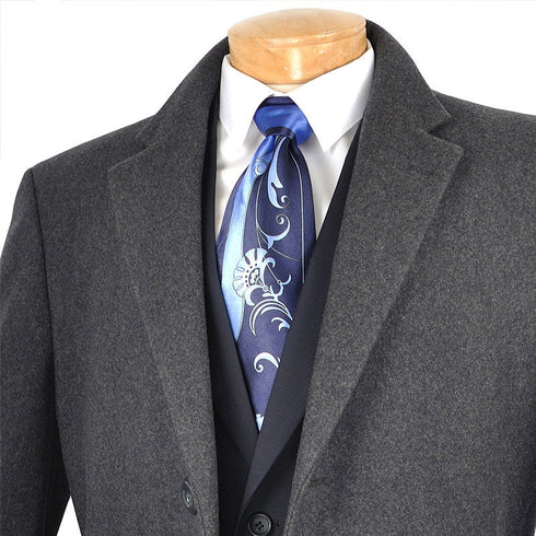 (M, 4XL) Regular Fit Dress Top Coat 48" Long in Charcoal