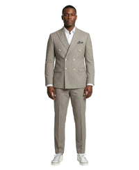 Men's Khaki Pinstripe Double Breasted Suit
