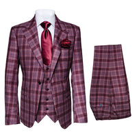 Mens Plaid Windowpane Business Suit - Burgundy