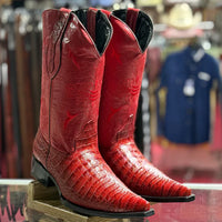 Mens White Diamond Boot Red Caiman Belly Cowboy Boots Pointed Toe