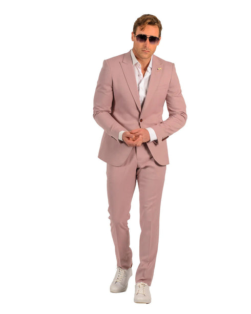 Giovanni Testi Blush Color Suit For Men - Mauve Suit - Wedding Slim Fit Suits