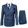 Mens Plaid Windowpane Business Suit - Navy Blue