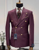 Designer Mens Double Breasted Gold Button Suit in Maroon