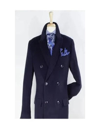 "Men's Navy Wool Peacoat – Double Breasted 3/4 Length Overcoat"