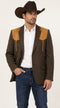 Men’s Chocolate Brown Western Blazer – Cowboy Sport Coat with Tan Suede Yoke for Rodeo & Country Wear