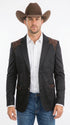 Men’s Black & Brown Western Blazer – Cowboy Sport Coat with Brown Embroidered Shoulder & Back Design
