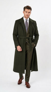Men’s Blade Runner K Inspired Olive Green Wool Duster Coat – Long Vintage Sci-Fi Overcoat