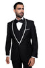 3-Piece Tailored Fit Wool Suit with Bow Tie and Flat Front Pants - Black