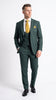 Mens Vitali 3 Piece Suit W/Scoop Vest Hunter Green 3-Piece Suit –, Big Peak Lapel Vest and Pants Modern Fit Two Buttons