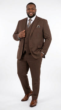 Men’s Brown Pinstripe Edwardian 3 Piece Suit – Vintage Victorian Wedding Suit with Vest