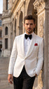 Men’s White Floral Tuxedo Jacket – Shawl Lapel Wedding & Prom Dinner Jacket