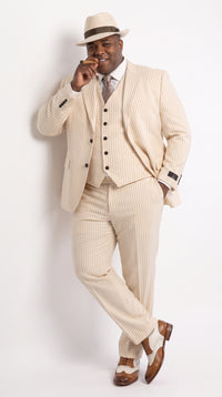 Men’s Ivory Cream Pinstripe 3-Piece Suit – 1920s Gangster Gatsby Wedding and Formal Suit