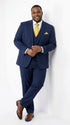 Mens Vitali 3 Piece Suit W/Scoop Vest Navy Blue 3-Piece Suit – Big Peak Lapel Vest and Pants Modern Fit Two Buttons