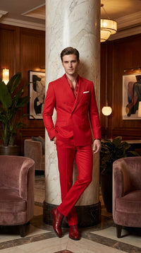Men’s Red Double Breasted Suit – Peak Lapel Wedding, Prom & Formal Party Suit