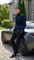 Men’s Black and Royal Blue Patterned Blazer – Paisley Floral Sport Coat Prom Jacket