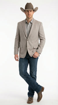 Mens Textured Light Grey Western Blazer – Cowboy Style Casual Sport Coat for Men Classic Western Jacket