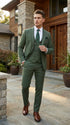 Men’s Forest Green Three Piece Suit – Double Breasted Vest Formal Wedding and Business Suit Set Olive Green Slim Fit