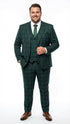 Men's Dark Green Plaid 3 Piece Suit – Checkered Suit Set for Wedding, Windowpane Tartan Fabric - Ultra Slim Fit