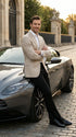Zacchi Men’s Beige Hopsack Blazer – Classic Two Button Sport Coat with Peak Lapel Formal Jacket