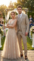 Men’s Tan Pinstripe Three Piece Suit – Classic Fit Pleated Pants Tan Sand Beige Wedding, Church Shadow Ton on Tone Business Suit for Men
