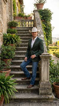 Mens Shiny Dark Green Cowboy Blazer – Western Style Satin Finish Blazer for Party, Country Hunter Color