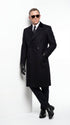 Men’s Black Double Breasted Overcoat, James Bond Inspired Long Formal Coat for Weddings, Business Events, Parties, and Winter Occasions
