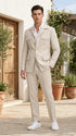 Mens Tan Beige Safari Military Walking Suit Set – Casual Two Piece Outfit Lightweight Summer Blazer and Pants Set Classic Casual Wear