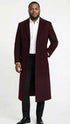 Men’s Burgundy Long Coat – Classic Fit Wool Blend Overcoat - Topcoat Full length
