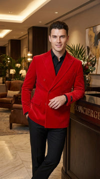 Men’s Red Double Breasted Blazer – Peak Lapel Wedding, Prom & Party Sport Coat