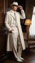 Men’s Ivory Cream Off White Full Length Zoot Suit – Vintage Gangster Style Long Coat Formal Suit