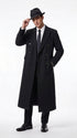 Men’s Godfather Black Double-Breasted Long Overcoat – Vintage Mobster Gangster Coat