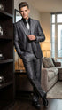 Mens Charcoal Gray Suit With Sheen - | Shiny Texture Fabric Three Piece Wedding and Party Business