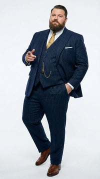 Men’s Navy Blue Pinstripe 3 Piece Suit, Thomas Shelby Inspired Vintage Formal Suit for Weddings, Parties, Prom, and Special Events