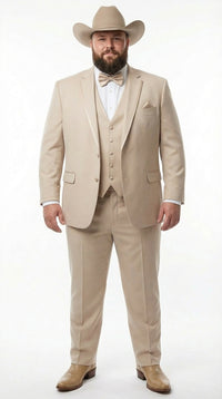 Mens Beige Tan Khaki CowboyTuxedo Suit – Western Formal Three Piece Suit with Jacket Vest and Pants