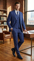 Men’s Cobalt Blue 3 Piece Suit – Indigo Light Blue Pinstripe Formal Suit with Vest for Wedding, Business Modern Fit Two buttons