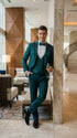 Men’s Hunter Green Paisley Tuxedo – 3 Piece Prom & Wedding Suit with Matching Bow Tie
