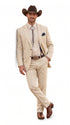 Men’s Natural Sand Linen Western Suit – Cowboy Wedding Jacket & Pants Linen Suit
