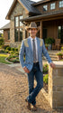 Men’s Steel - Light Blue and Bone Color Western Cowboy Blazer – Shiny Country Style Dress Jacket for Rodeo Saco De Hombre Vaquero
