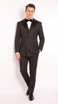 Men’s Black Shadow Pinstripe Double-Breasted Tuxedo Tone on Tone Formal Wedding Suit Modern Fit 1920s Style