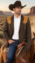 Men’s Chocolate Brown Western Blazer – Cowboy Sport Coat with Tan Suede Yoke for Rodeo & Country Wear