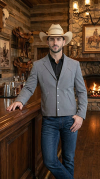 Mens Gray Western Blazer Set – Cowboy Style Jacket and Pants Outfit Classic Country Western Suit