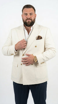 Men’s Ivory Linen Double Breasted Blazer, Lightweight Wedding Dinner Sport Coat Jacket Cream Off White