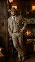 Mens Sharkskin Dark Taupe Tan with sheen Western 3 Piece Suit – Classic Country Style Blazer Vest Pants Set, Formal Cowboy Suit Outfit