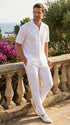 Mens White Seersucker Walking Suit Set – Casual Summer Short Sleeve Outfit with Matching Pants Lightweight Two Piece Set