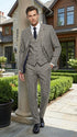 Vitali Brand Men’s Grey Textured Patterned 3 Piece Suit – Modern Fit Checkered Sharkskin with Blazer, Vest & Trousers, Business Wedding