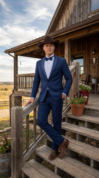 Men’s Saphire Indigo Blue Western Tuxedo Suit, Formal Wedding Prom Cowboy Tuxedo with Blue