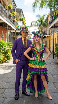 Men’s Purple Pinstripe Mardi Gras Suit | Three Piece Carnival Formal Suit with Vest