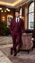 Men’s Stacy Adams Brand Burgundy 3 Piece Suit – Two Button Vested Style church wedding Modern Fit Suit