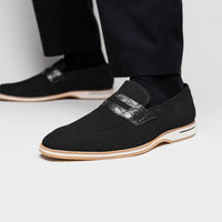 Zelli Meo 3 Suede and Crocodile Penny Loafers in Black